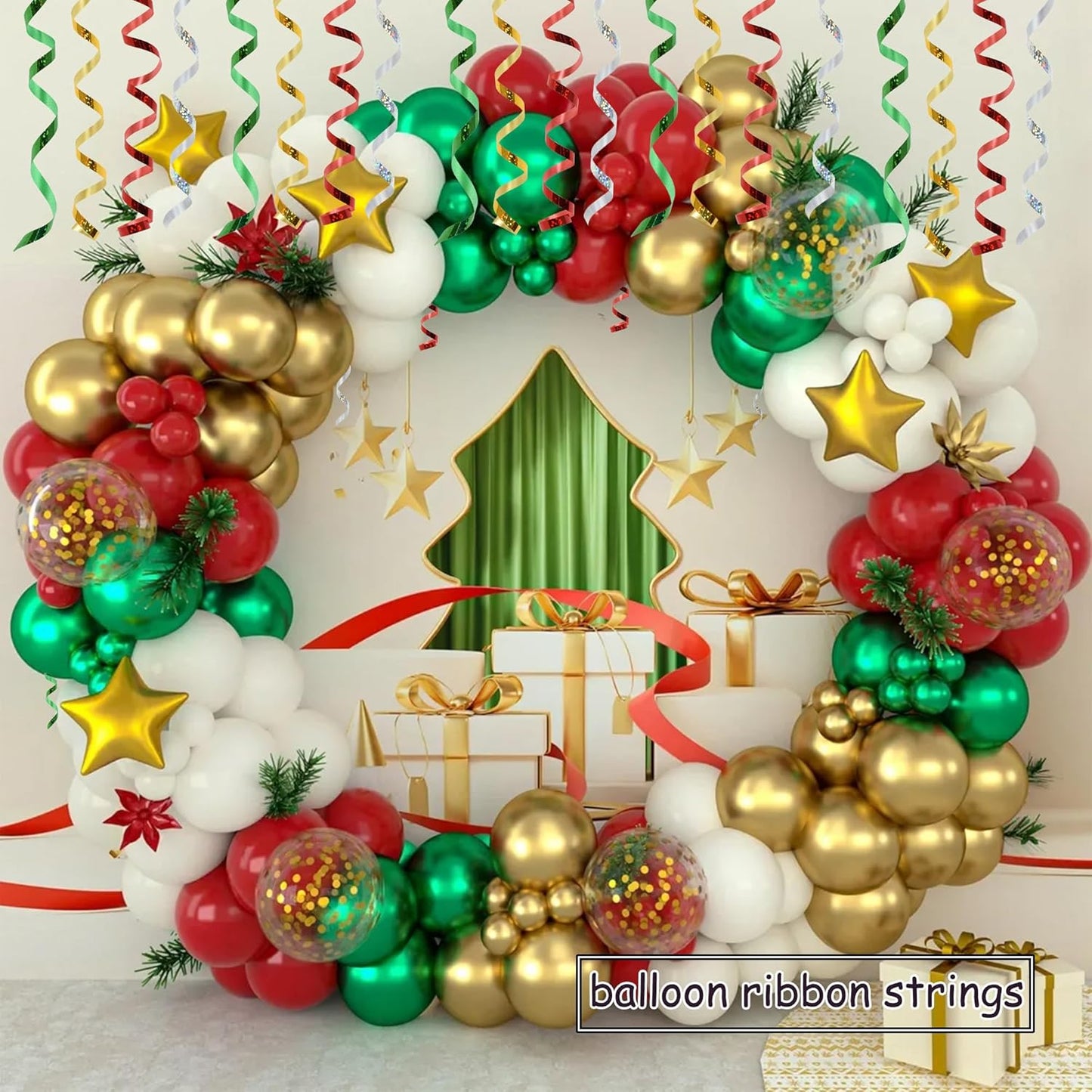 BEISHIDA 4 Pack Christmas Curling Ribbons Red Green Gold Silver Balloon String Ribbons for Gift Warppping Birthday Christmas Party Decorations（Total 400 Yards）