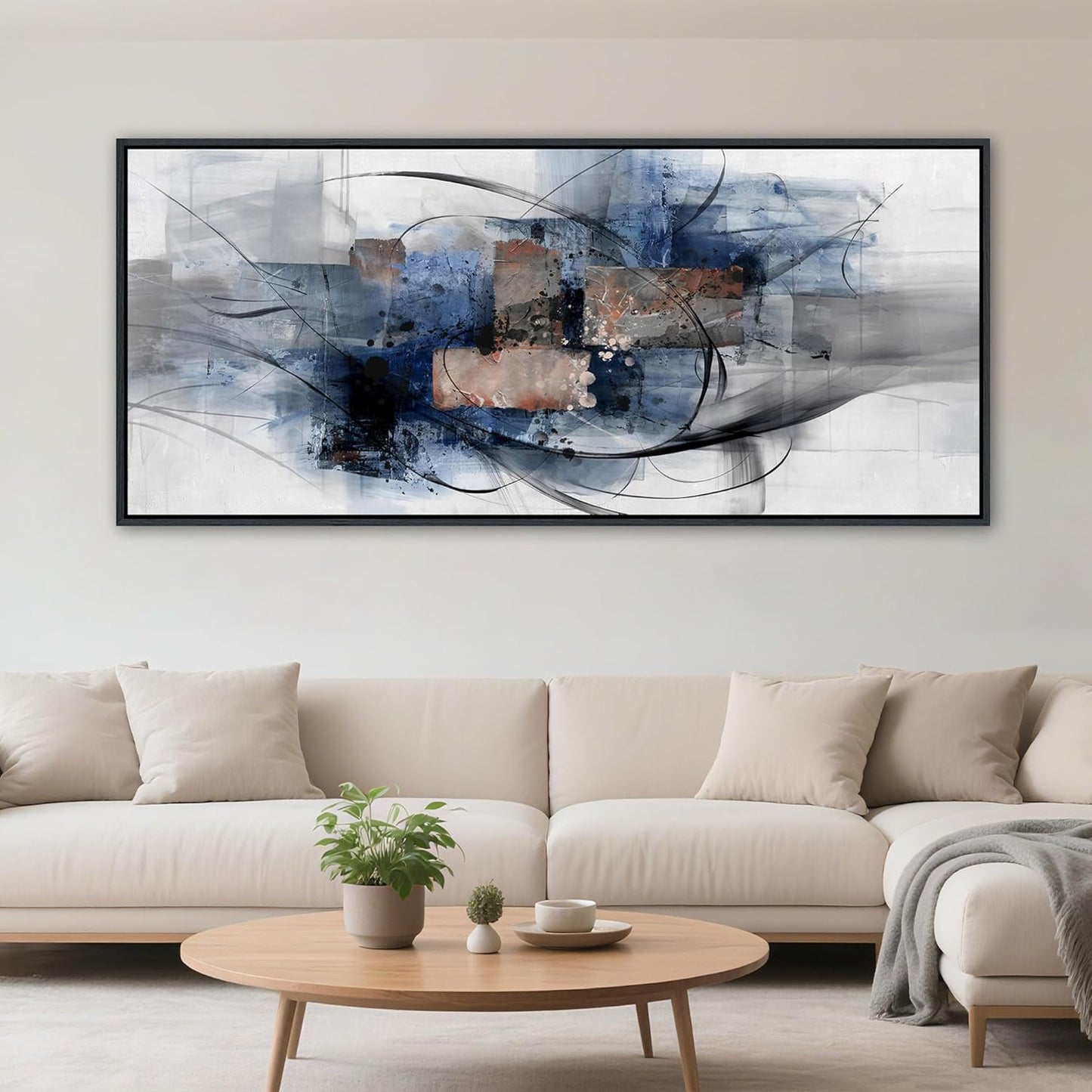 Mofutinpo Black and Blue Wall Art - Abstract Canvas Wall Art for Living Room, Bedroom, Office - Modern Black and White Paintings,Blue and Grey Wall Decor, Large Artwork and Pictures for Wall 31×70IN
