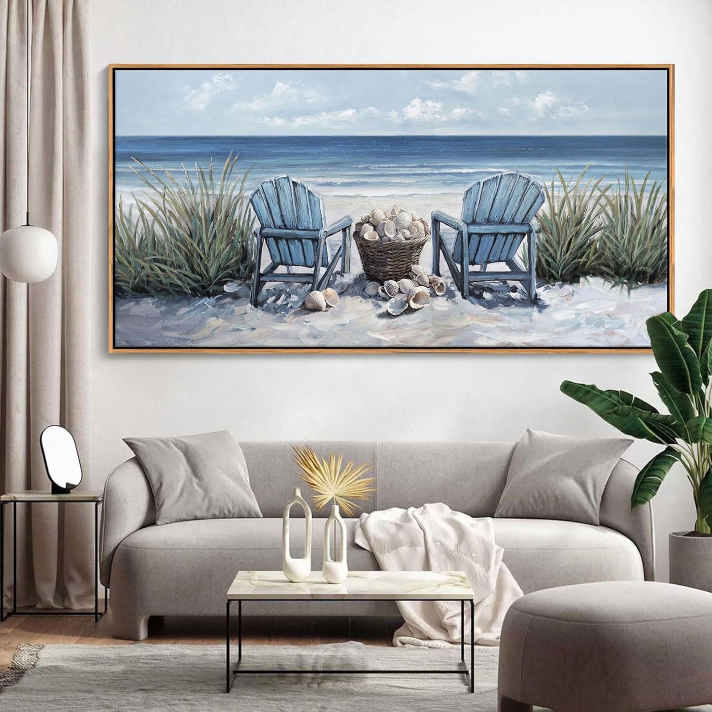 HGUAOA Coastal Wall Art - Large Landscape Wall Pictures for Living Room, Bedroom Pictures, Ocean Beach Artwork, Blue Wall Art, Above Bed Decor, Coastal Landscape Wall Decor,Framed Beach Pinting
