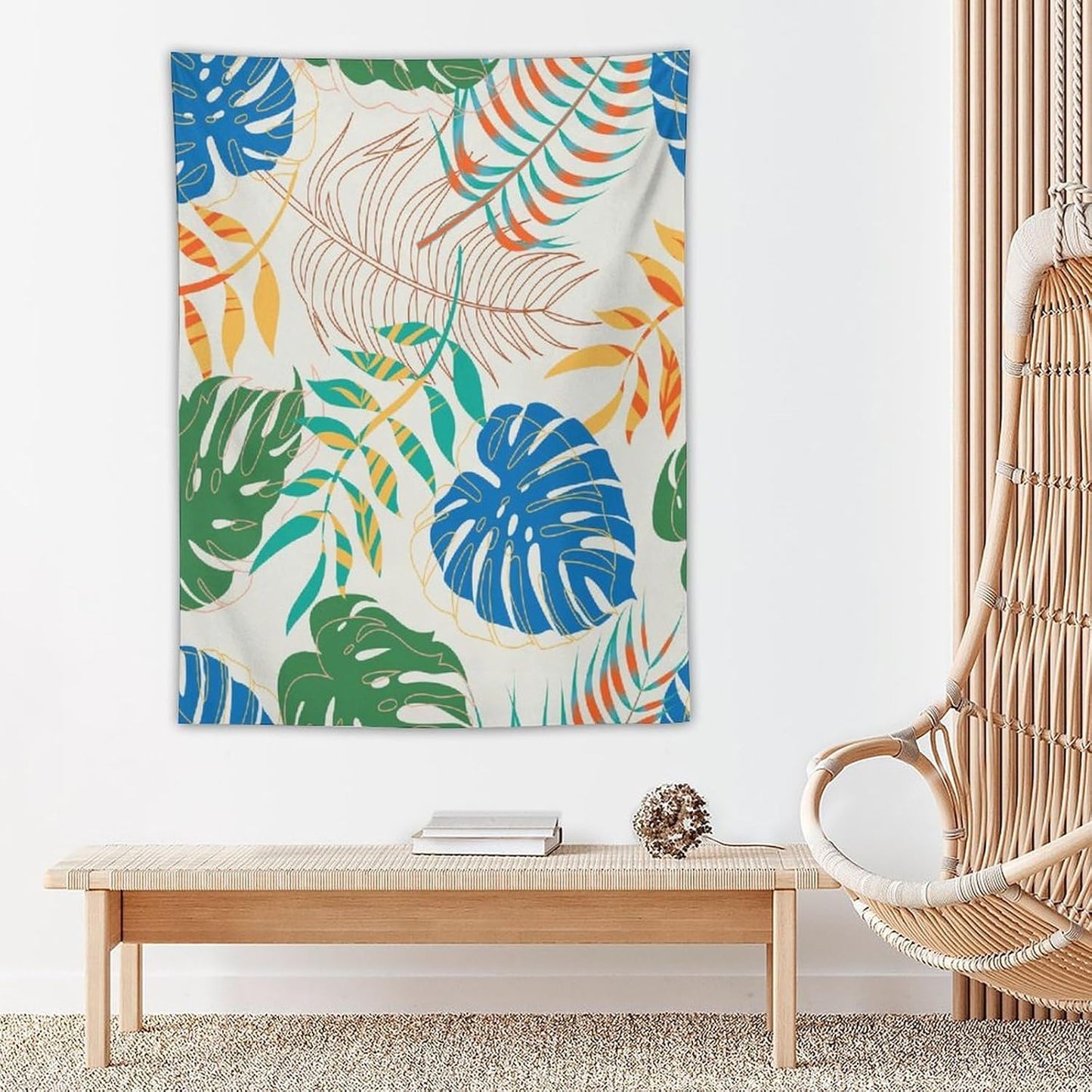 ICMOLYYENLO Tropical Green Plant Tapestry, Green Palm Leaves Natural Landscape Print Wall Tapestry for Bedroom Living Room Dormitory 60x60 Inch