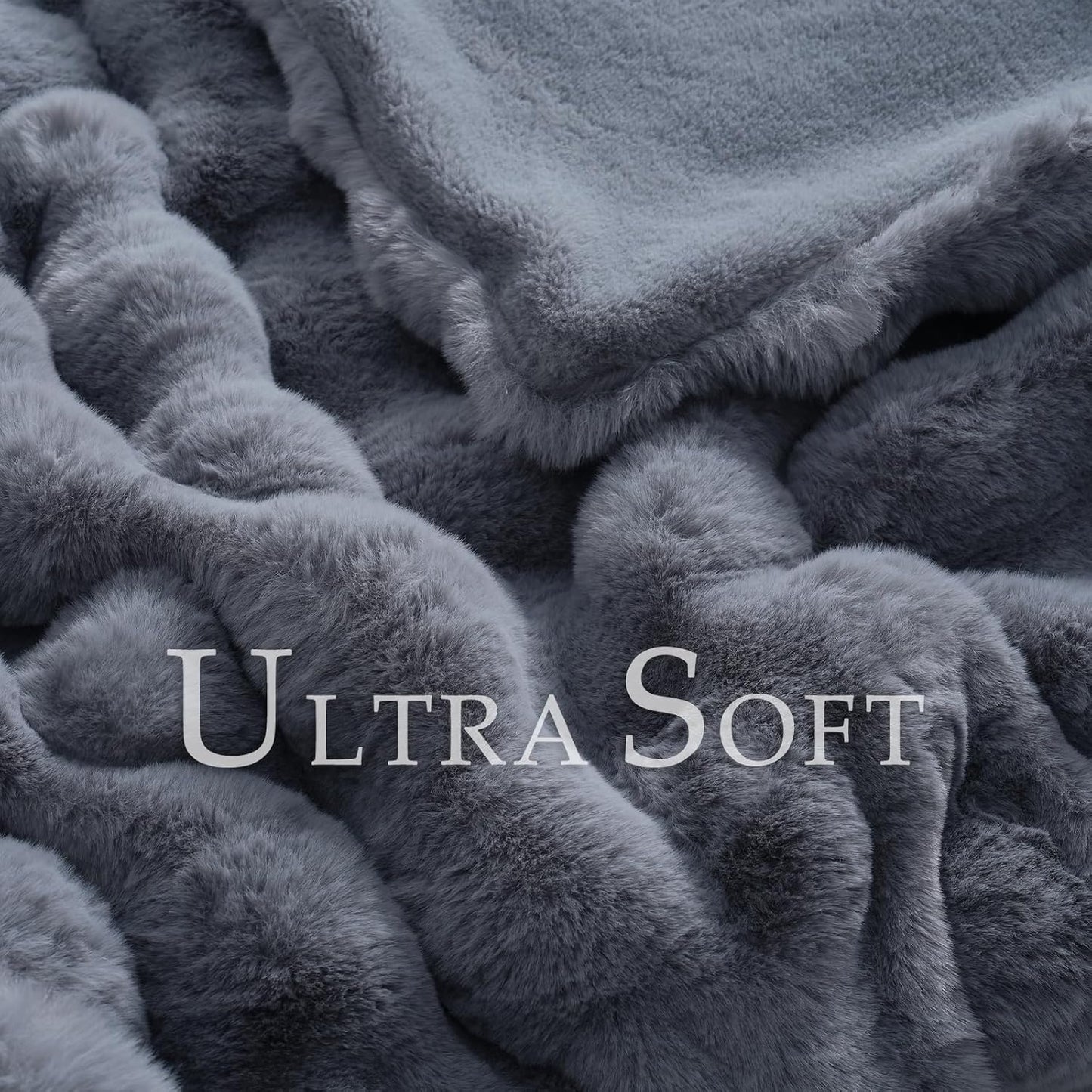 BENVWE Faux Fur Throw Blanket for Couch - Thickened Fluffy Soft Bubble Blanket for Living Room Home Decor - Fathers Day Birthday Gifts for Women Men, Grey, 50" x 60", 1300GSM