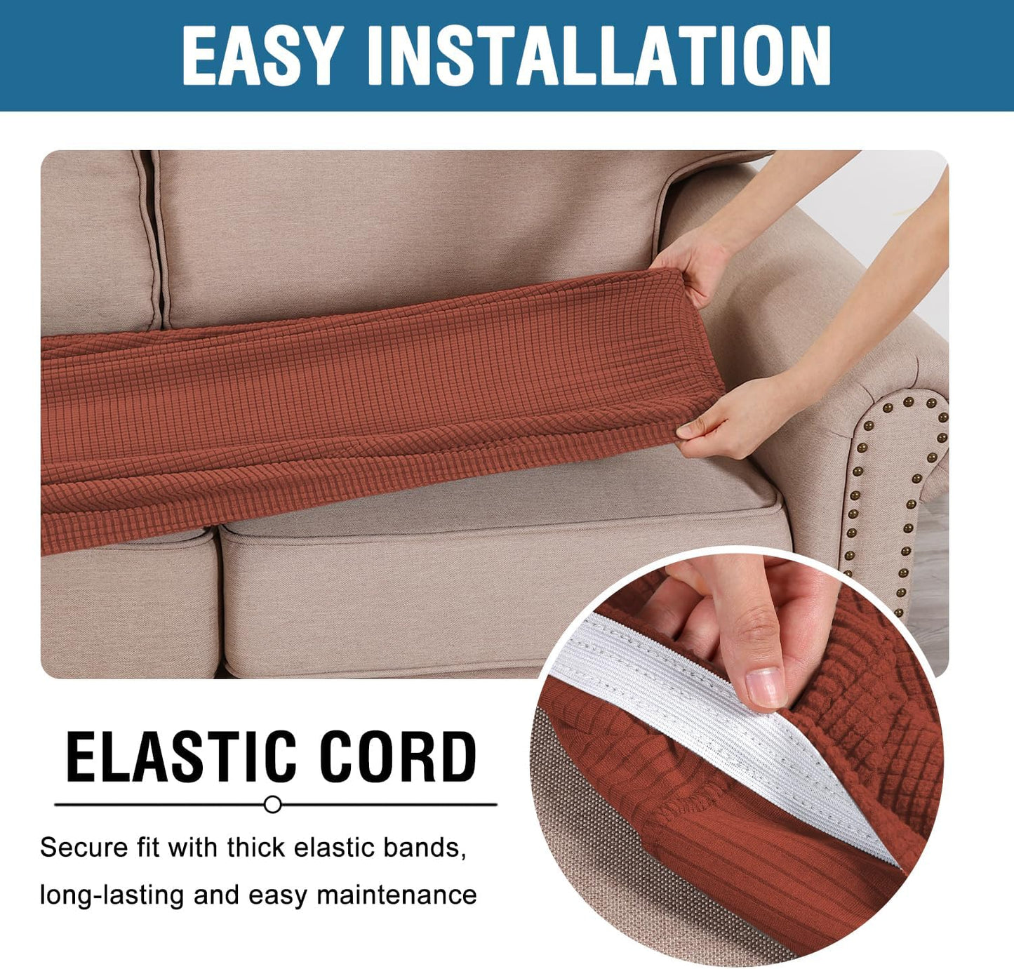 H.VERSAILTEX Super Stretch Individual Seat Cushion Covers Sofa Covers Couch Cushion Covers Slipcover Sets Thick Jacquard Textured Twill Fabric (1 Piece Chair Cushion Cover, Rust)