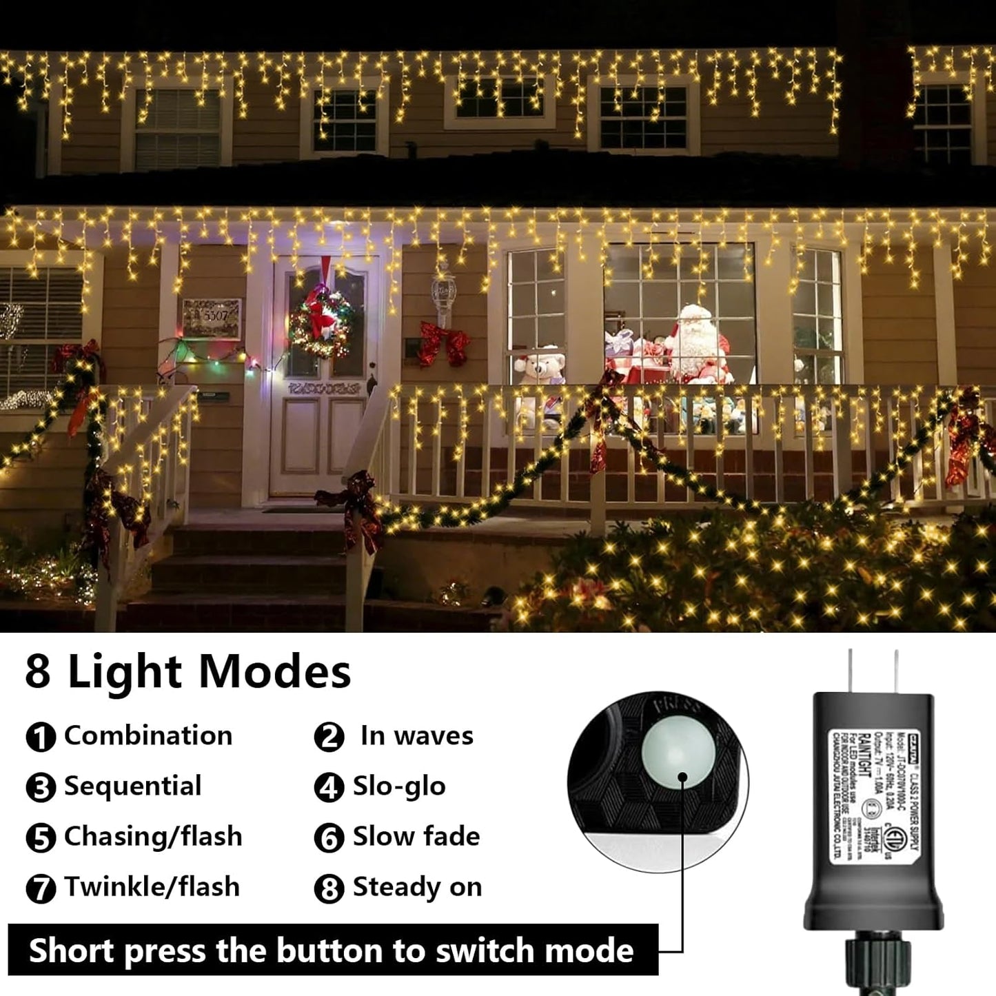 QITONG 800 LED Icicle Lights Warm White