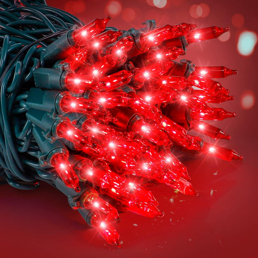 Christmas Lights Indoor Outdoor, 2PACK 13FT 50-count Lights Incandescent Mini Halloween String Light, 120V UL Certified Green Wire Light for Xmas Tree, Patio, Holiday, Party, Home, Garden Decor,Red