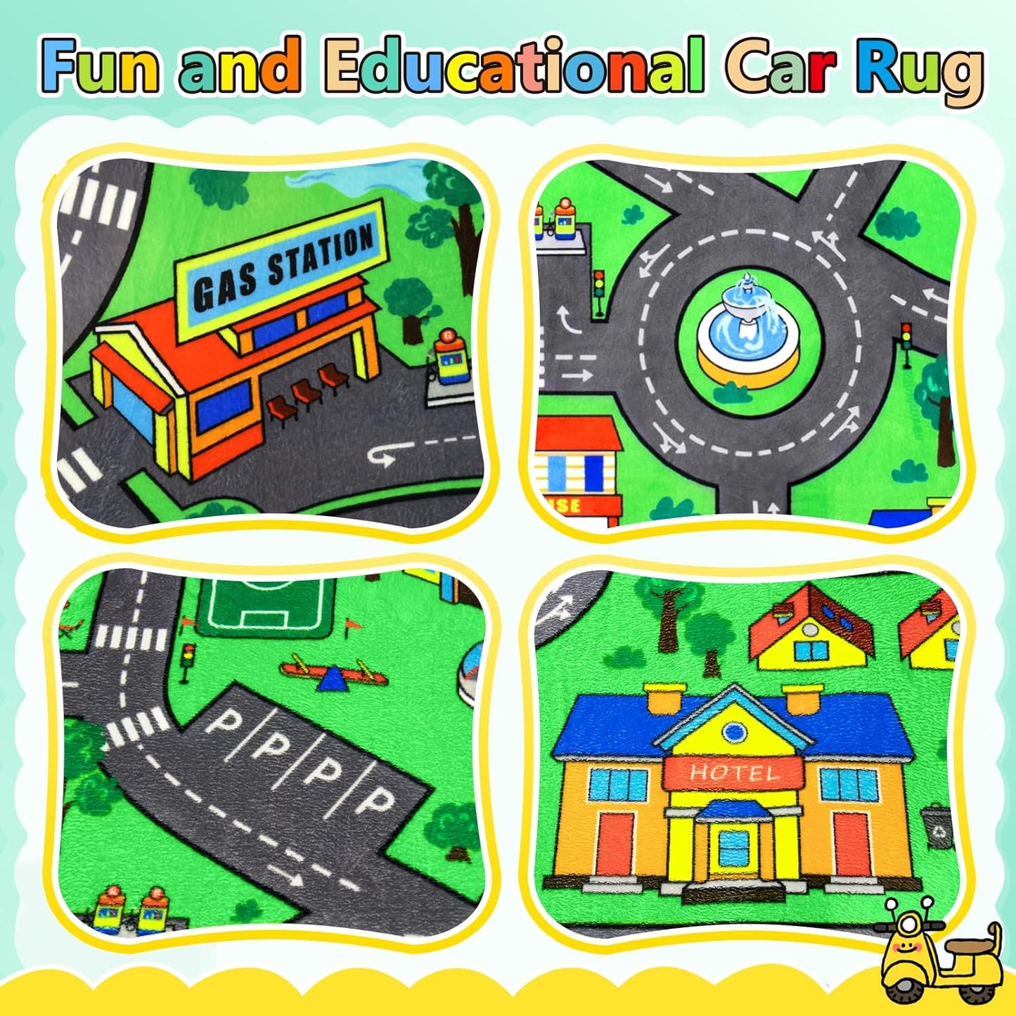 Road Car Rug,City Road Rug for Kids,4x6 Ft Kids Floor Play mat,and Car Carpet Play Mat with Realistic Colors – Perfect for Children and Non-Slip for Classroom,Playroom and Bedroom