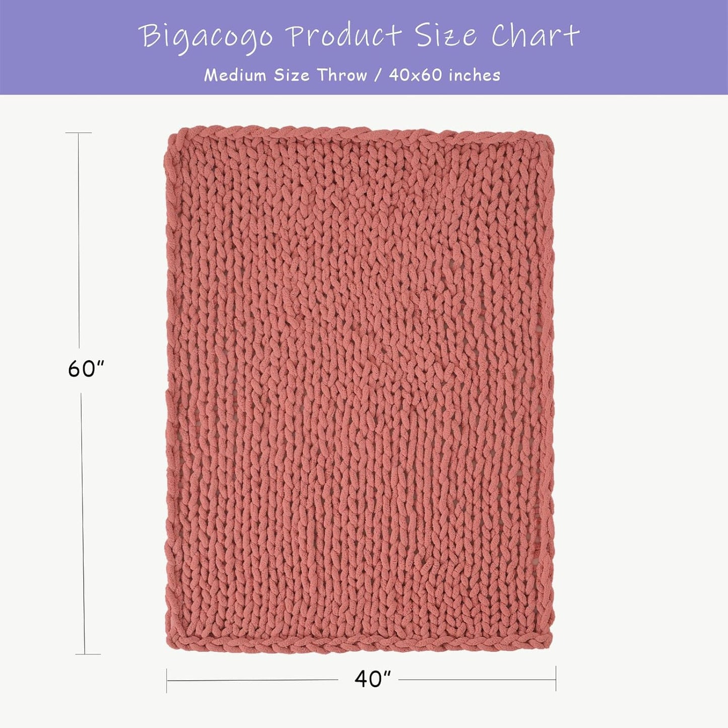 Bigacogo Chunky Knit Throw Blanket for Couch, 40x60 inches, 100% Hand Knitted with Thick Jumbo Chenille Yarn, Cozy Soft Large Rope Knot Cable Crochet Blankets for Sofa Bed Living Room, Antique Red