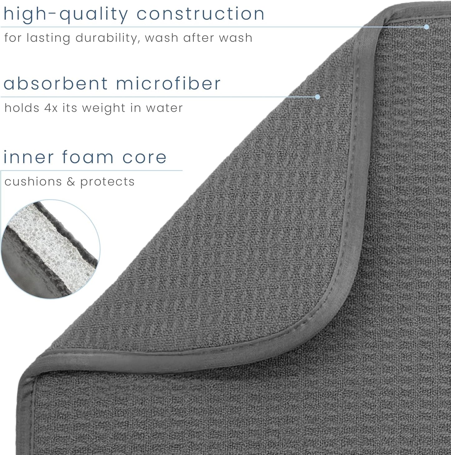 S&T INC. Dish Drying Mat XL, 18” x 24”, Absorbent Microfiber Kitchen Counter Mat, Dish Drying Pad for Dishes, Utensils, Pots and Pans, Extra Large, Charcoal