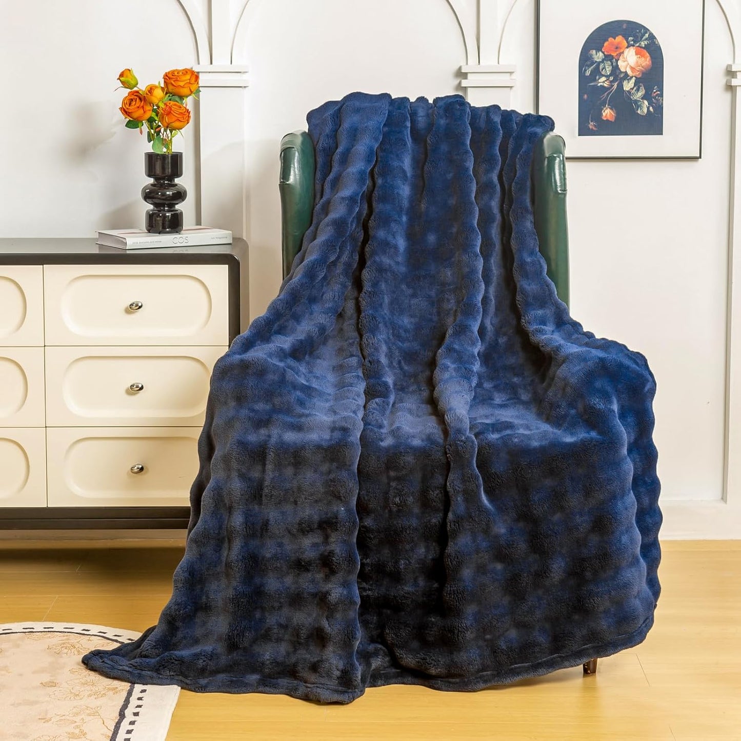 YUSOKI Luxury 3D Bubble Throw Blanket 2lb,All Ages,Home Decoration, (Navy,50 * 60inches)