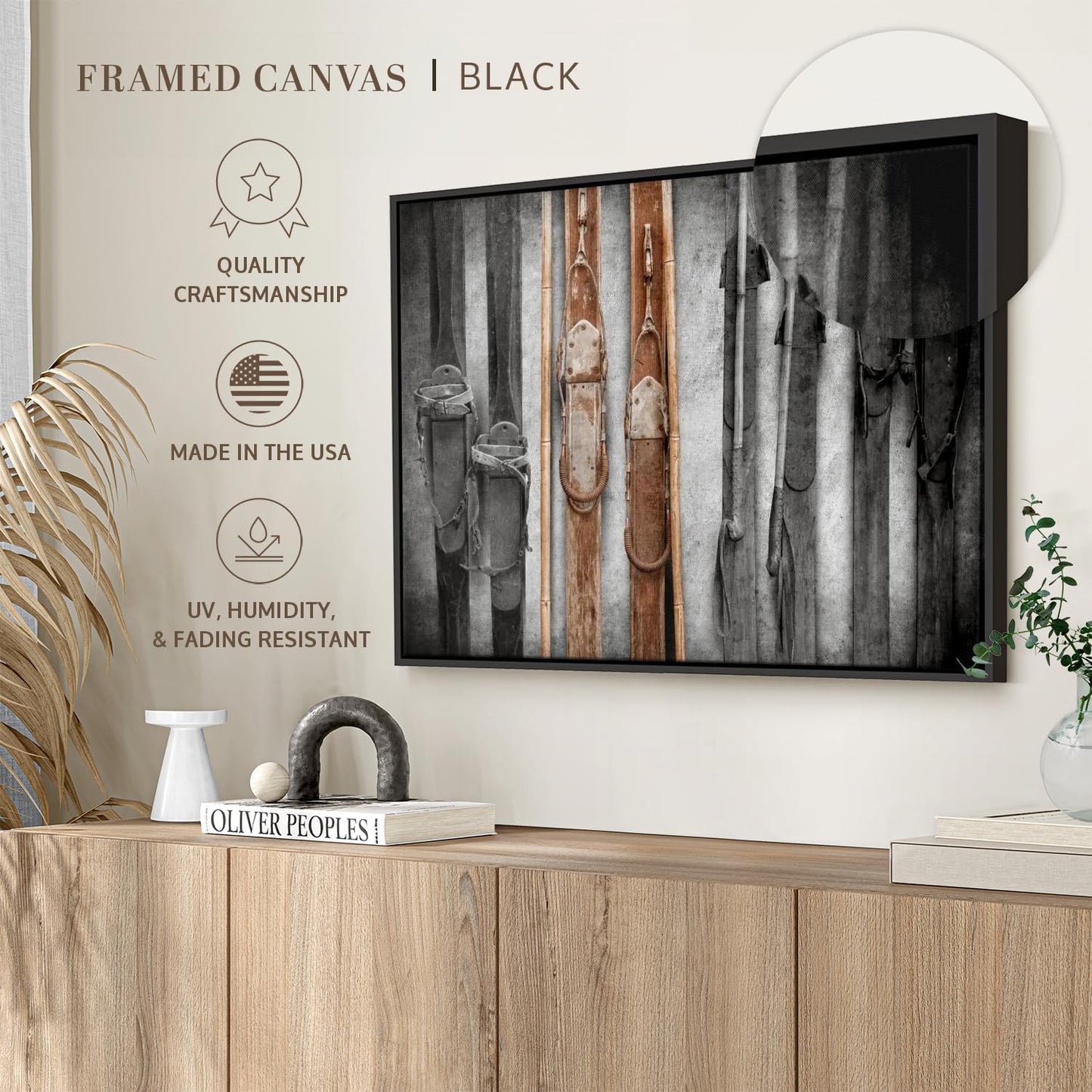ElephantStock Ski Collection Wall Art - Horizontal Framed Canvas - 1-Piece Bathroom Wall Decor - Photography sports Canvas Print - Brown and Black Decor for Wall - 25" X 17"