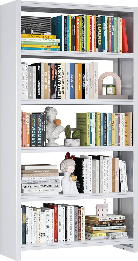 69.3" H Home Office Bookcase Shelf Storage,5 Tier Bookcase with Open Display Shelves,Industrial Wide Bookshelf with Metal Frame for Home Office, Living Room, Bed Room (34.1" W)