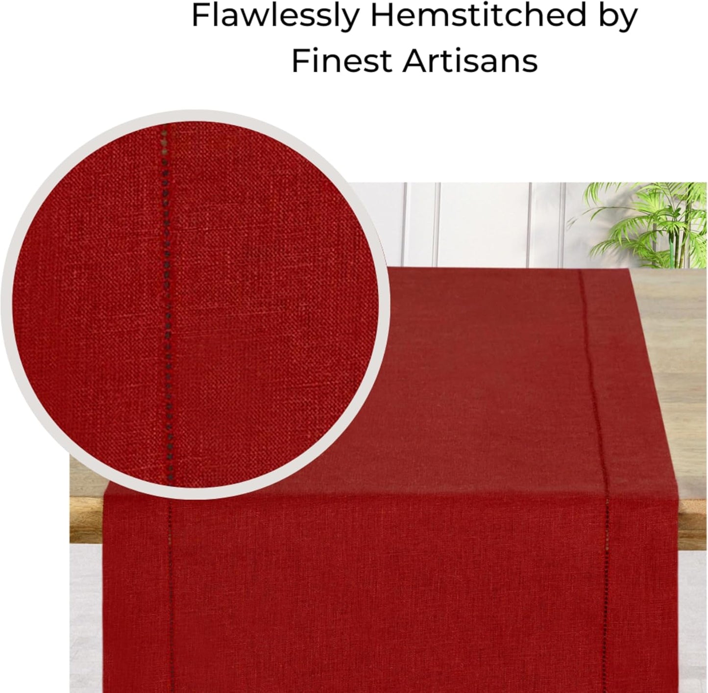 D'Moksha Homes Red Linen Table Runner 120 Inches Long - 100% Pure Linen Diamond Table Runner 14 x 120 Inch for Dining, Fall and Halloween - Machine Washable