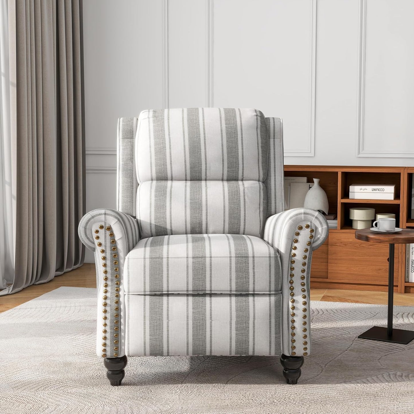 UIXE Pushback Recliner Chairs Set of 2, Fabric Armchair Push Back Accent Chair for Living Room, Rivet Trim Club Chair Overstuffed Home Theater Bedroom Reading Seat - Stripe Gray