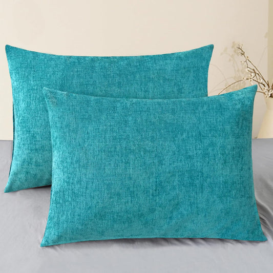CaliTime Throw Pillow Covers Decorative 20 X 26 Inches Pack of 2 Cozy Chenille Standard Pillow Shams Cases for Couch Sofa Bed Living Room Home Lake Blue