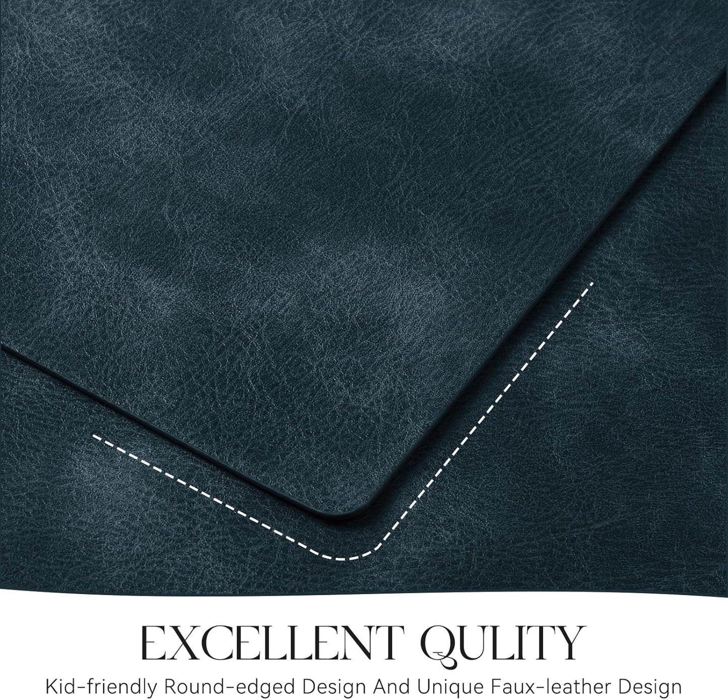 MOSAYT Vinyl Placemats Set of 4-12 X 17 Inch - Faux Leather 100% Waterproof Oil-Proof Wipeable PU Place Mats, Heat Resistant Reversible Table Mats for Kitchen, Dining, Outdoor (Navy Blue)