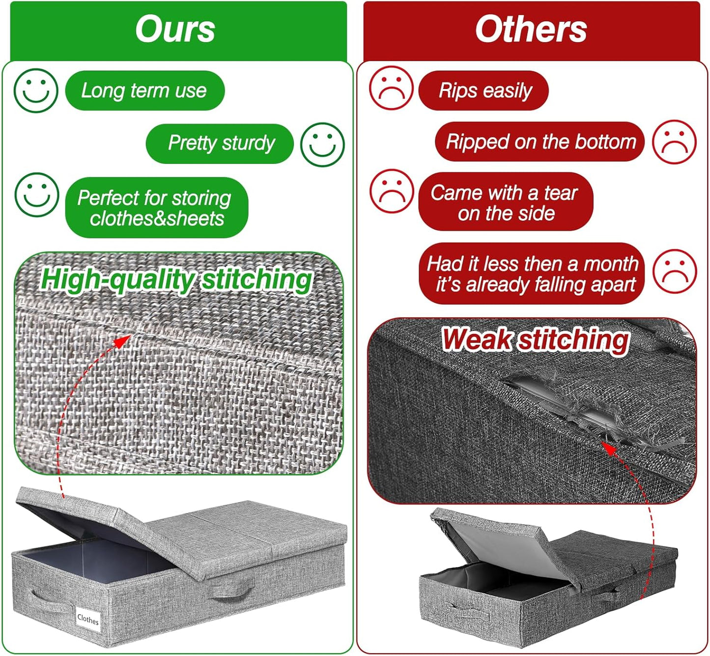 punemi Under Bed Storage Containers, 3 Pcs Large Blanket Clothes Storage Bag, Long Flat Firm Sides Underbed Organization And Storage w/ 3 Handles & Lid For Comforter Toy Closet, 31.1*15.7*6 inch Tall