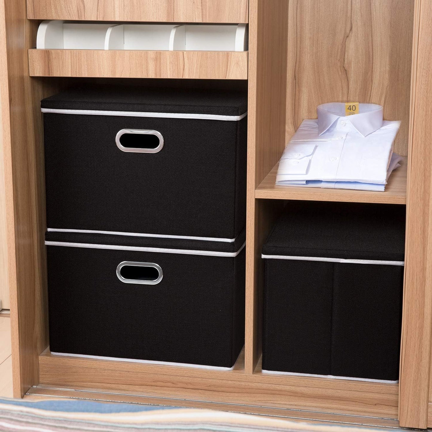 PRANDOM Extra Large Collapsible Storage Bins with Lids [3-Pack] Linen Fabric Foldable Storage Baskets Boxes Organizer Containers Cube with Cover for Bedroom Closet Office Nursery (22.8x15.7x13.8)