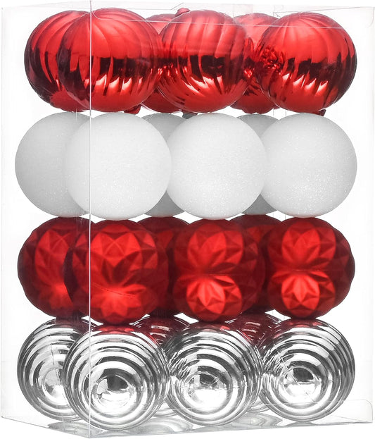 Valery Madelyn Christmas Ornaments Tree Decorations Set for Fall Halloween, 24ct Red White Shatterproof Ball Ornaments, 2.36" Hanging Ornament Bulk for Xmas Holiday Party Decor