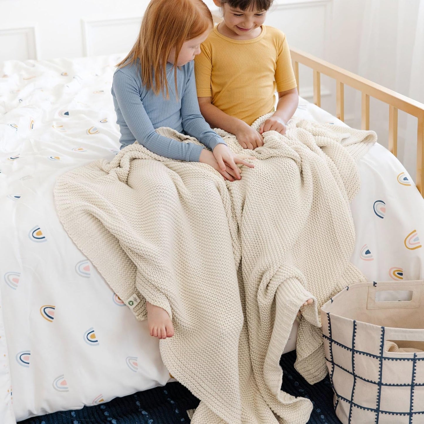 MakeMake Organics Organic Throw Blanket GOTS Certified Organic Cotton Blanket Chunky Knit Super Soft Cozy Fall Winter Large Adults Throw Blanket (50x60, Vanilla)