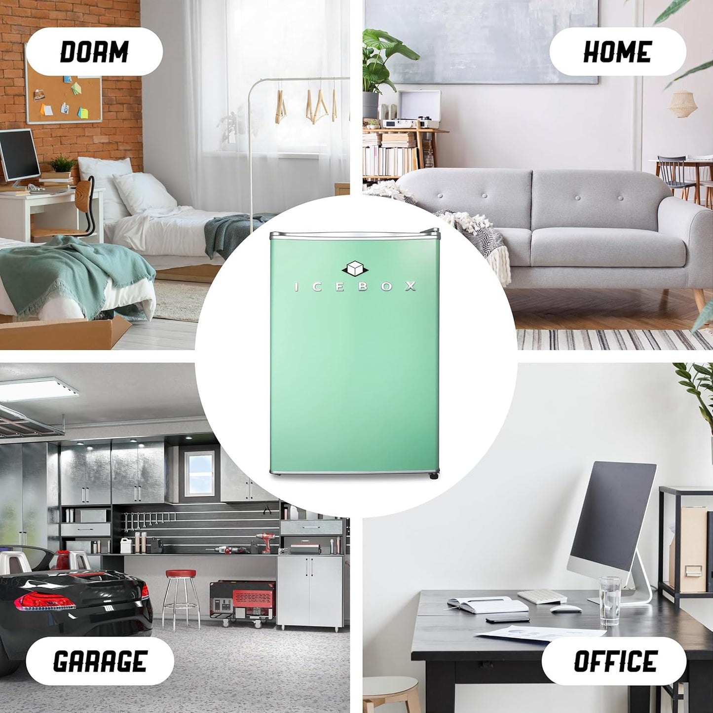 IBCR25MNT Compact, Energy Star Certified Small, Single Door Mini Fridge with Freezer Refrigerator, Large (2.5 cu ft), Mint Green