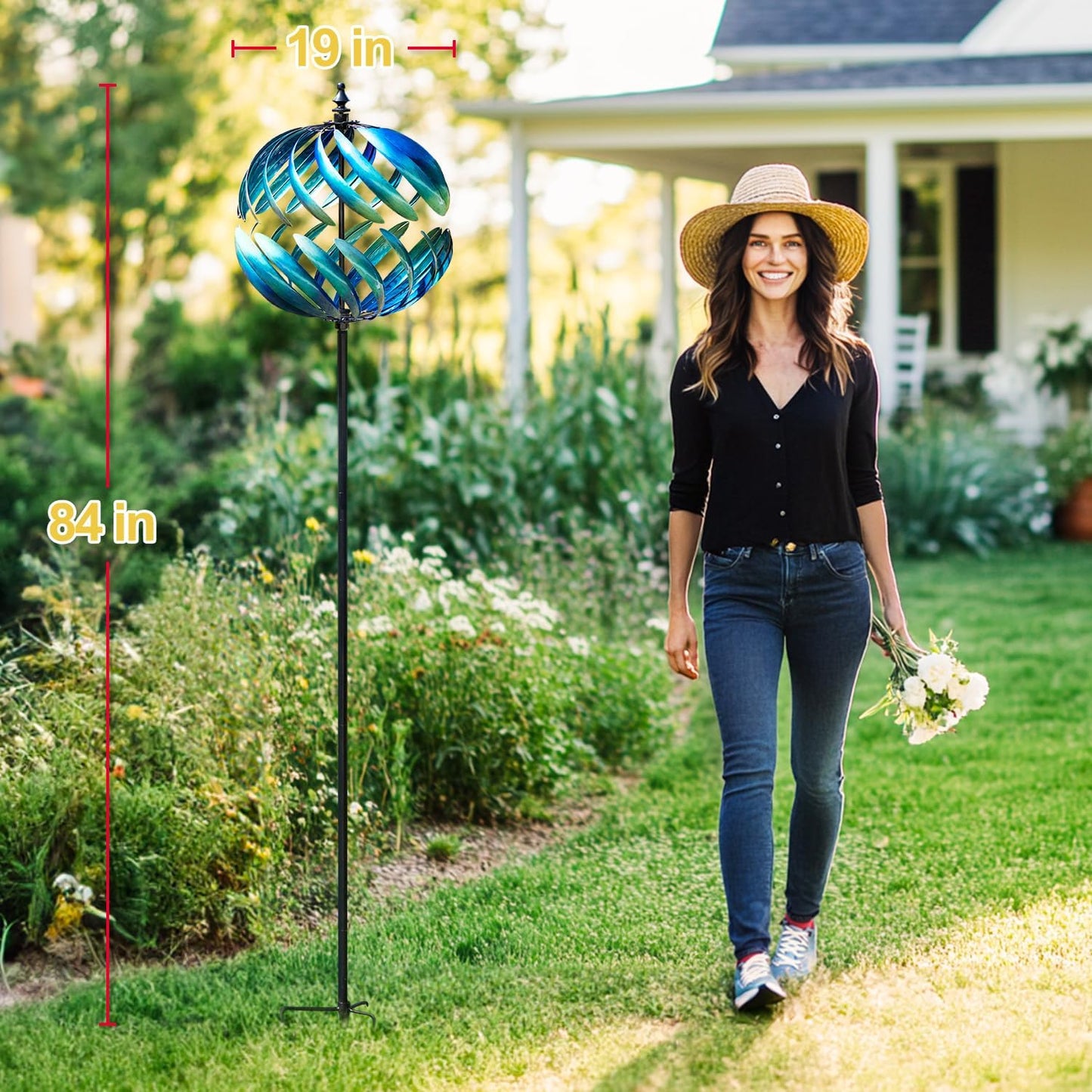 LimeHill Wind Spinner for Yard and Garden - Large Metal Kinetic Wind Sculptures for Outdoor Decorations