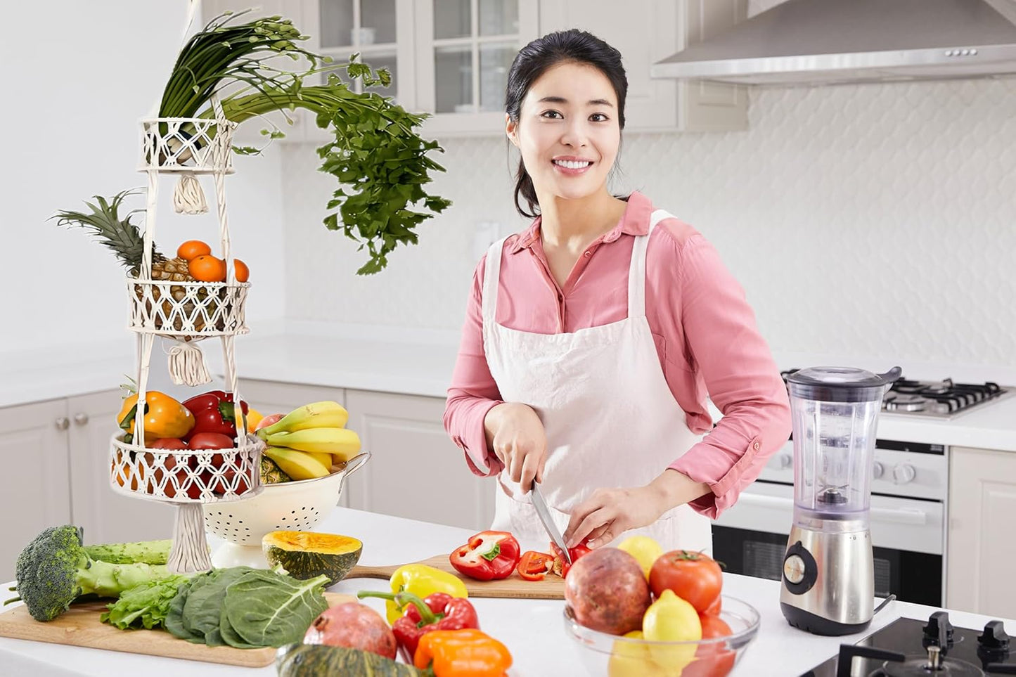 Pony River Hanging Fruit Basket, 3 Tier Cotton Macrame Produce Basket for Kitchen, Indoor Planter Hangers.