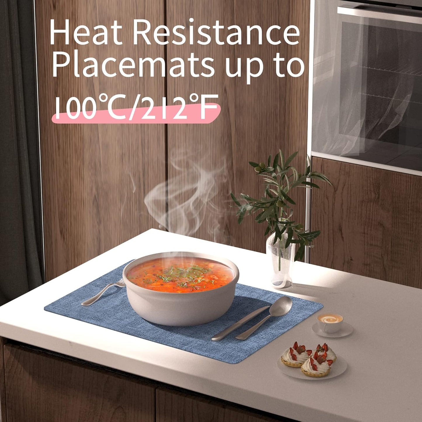 Maxpearl Faux Leather Placemats Set of 6 - Waterproof - Wipe Clean - Heat Resistant - Anti Slip Dining Table Place Mats, Suitable for Indoor & Outdoor Use, 17’’×12’’, Blue