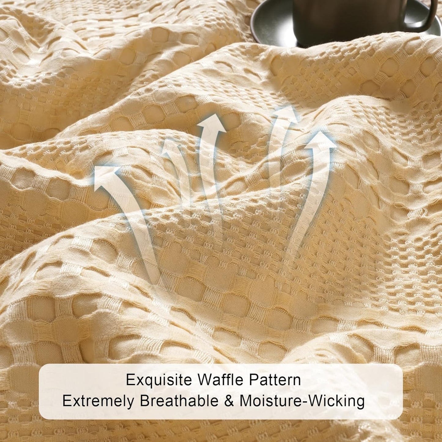 PHF Cooling Waffle Blanket Twin Size, Lightweight 60% Rayon Derived from Bamboo & 40% Cotton Breathable Blanket for Hot Sleepers, Soft and Luxury for Bed Couch and Sofa, 66"x90", Beige