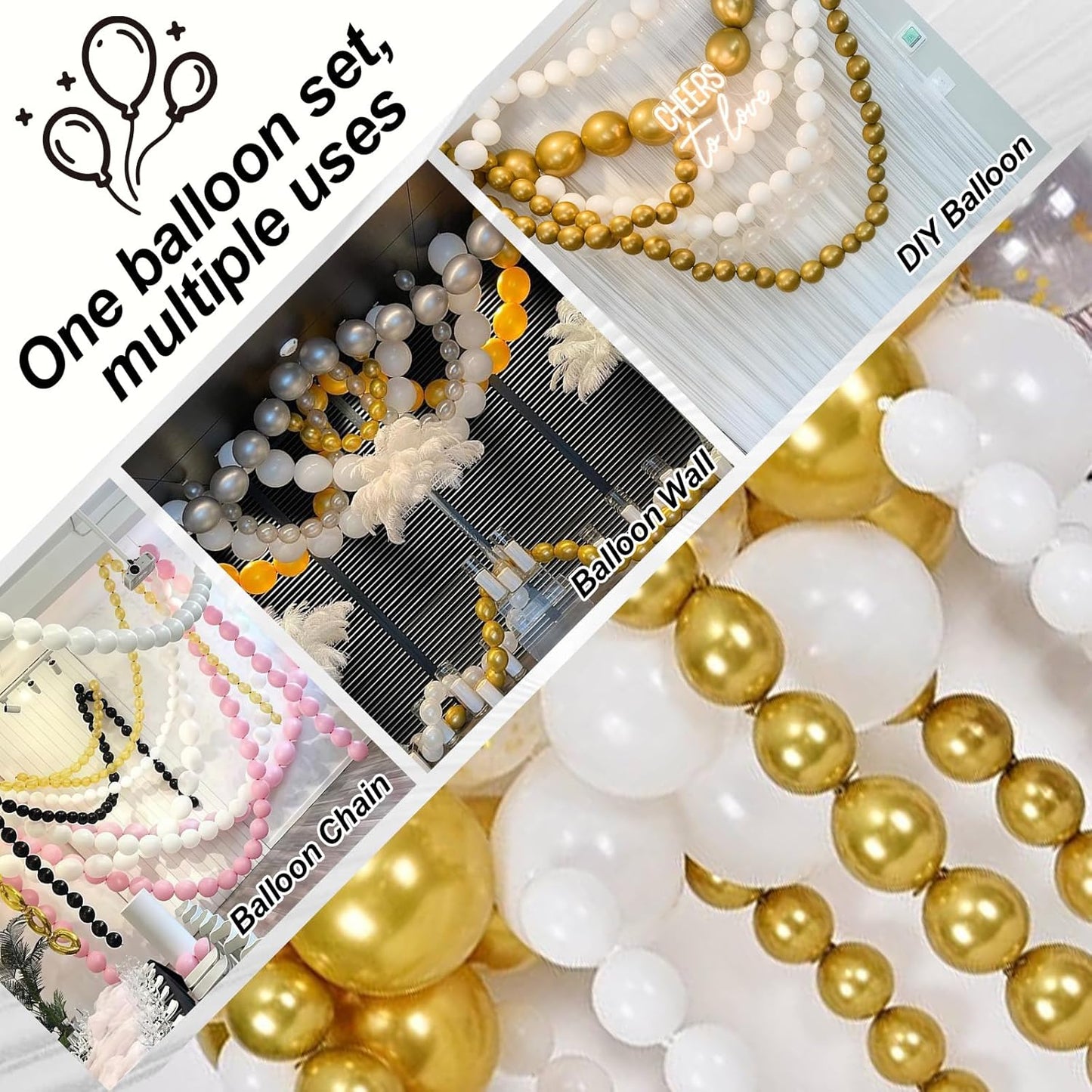 White and Gold Quick Link Balloons, 100PCS 6 Inch Small Baby Pink Linking Balloons for Making Balloon Wall Heart Arch Tails Balloon for Girls Wedding Birthday Baby Shower Engagement Party Decorations