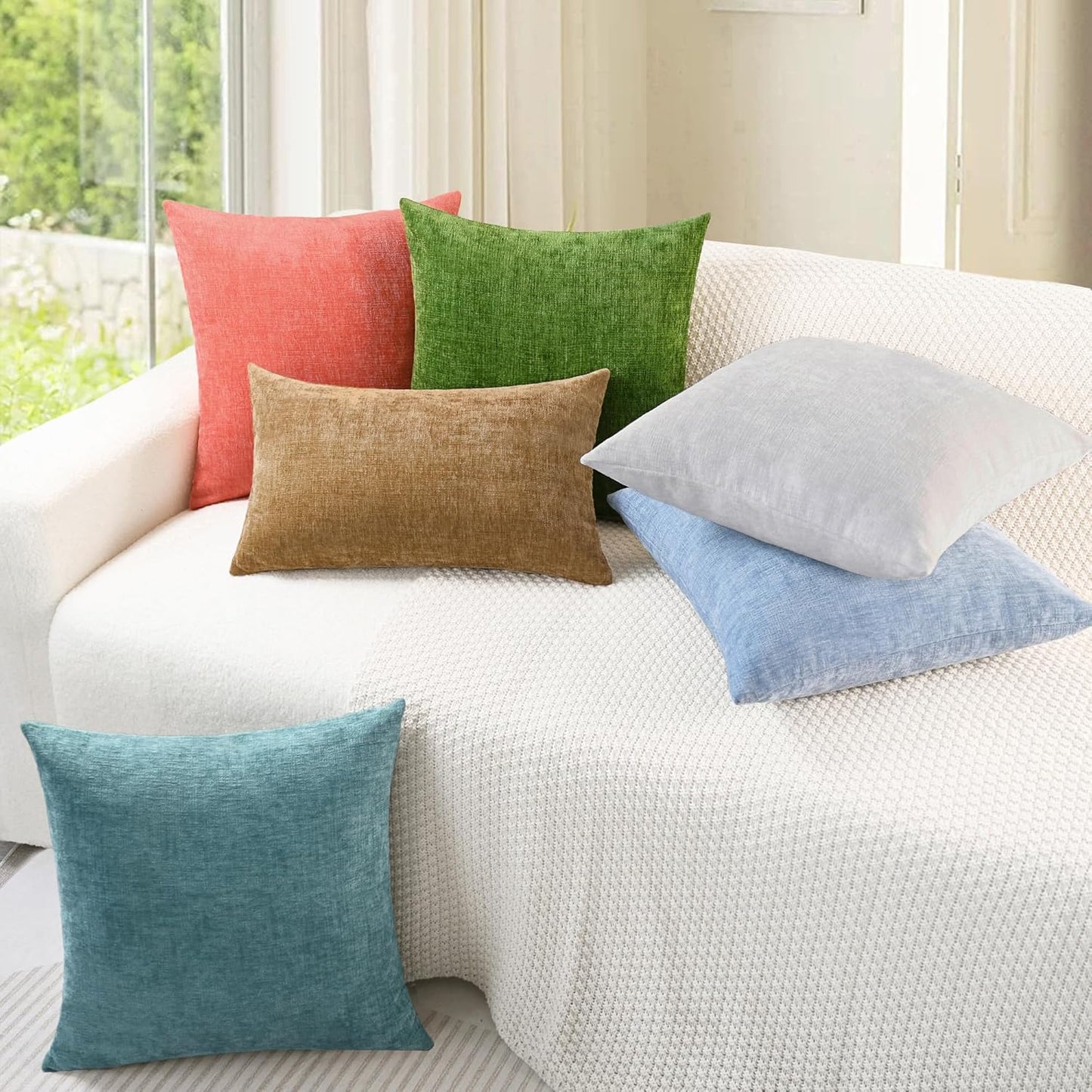 CaliTime Throw Pillow Covers Decorative 24 X 24 Inches Pack of 2 Cozy Chenille Cushion Cases for Couch Sofa Bed Living Room Home Moonbeam Gray