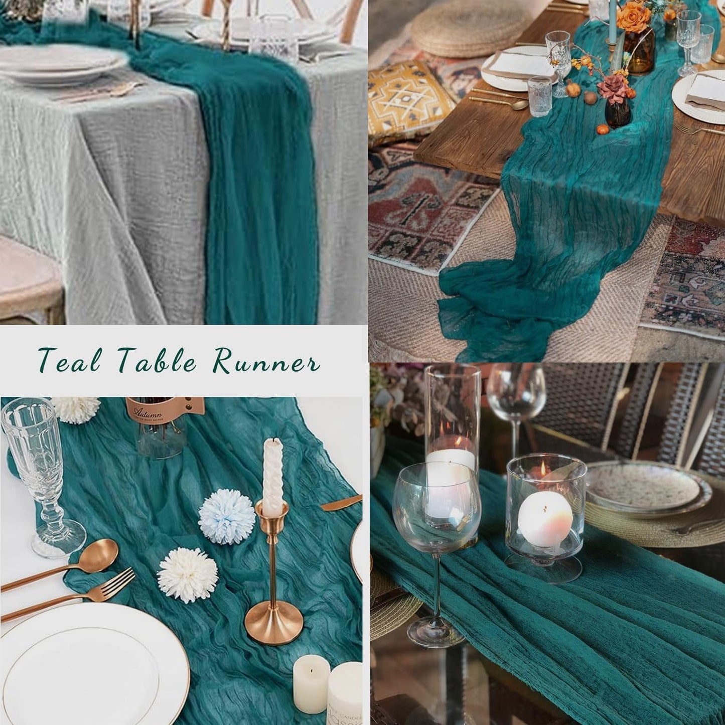 20 Pack Teal 10FT Cheesecloth Table Runner Rustic Gauze Cheese Cloth Table Runner for Wedding Bridal Baby Shower Table Decorations Boho Fabric Sheer Birthday Party Table Decor 20 x 120 Inch Long