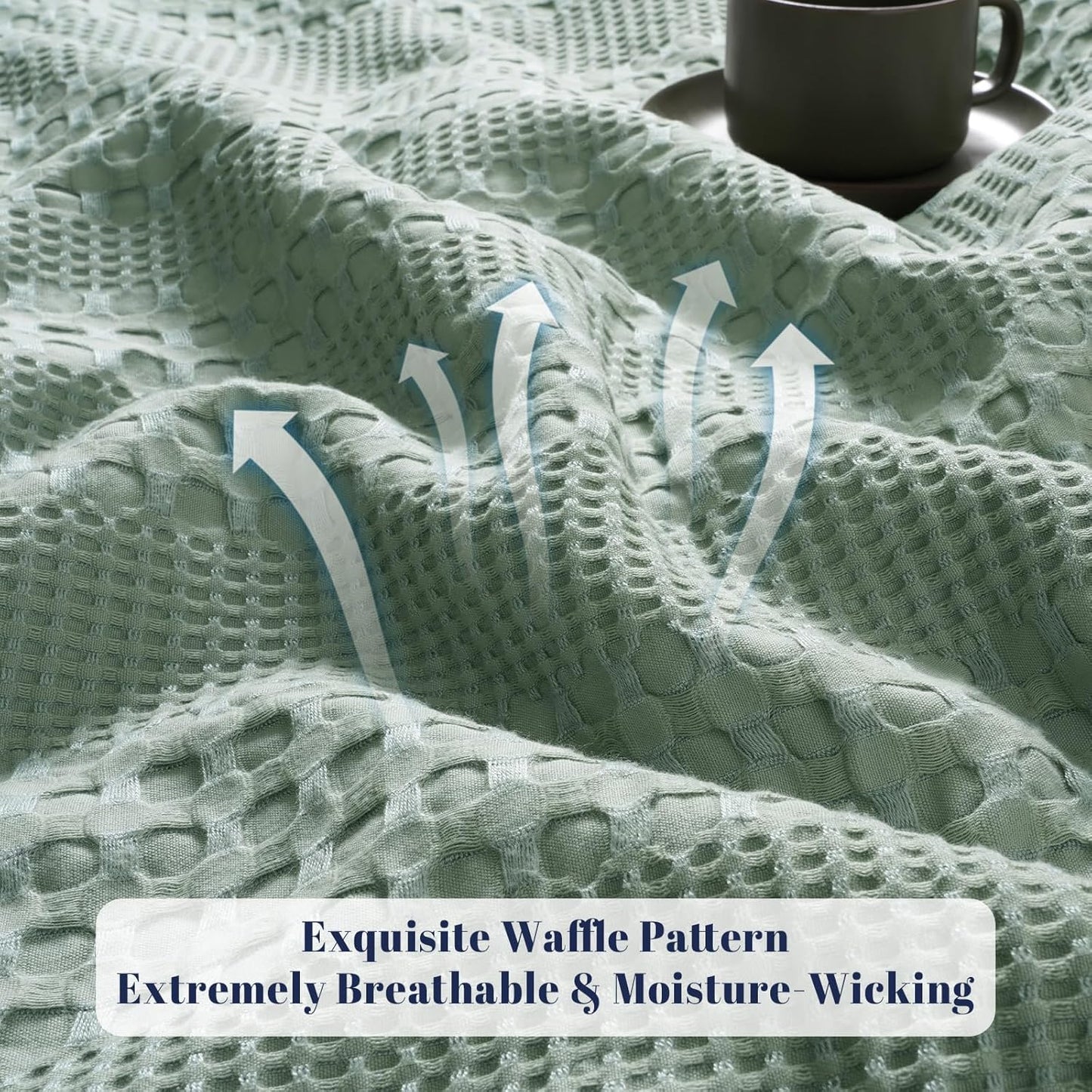 PHF Cooling Waffle Blanket Twin Size, Lightweight 60% Rayon Derived from Bamboo & 40% Cotton Breathable Blanket for Hot Sleepers, Soft and Luxury for Bed Couch and Sofa, 66"x90", Sage Green
