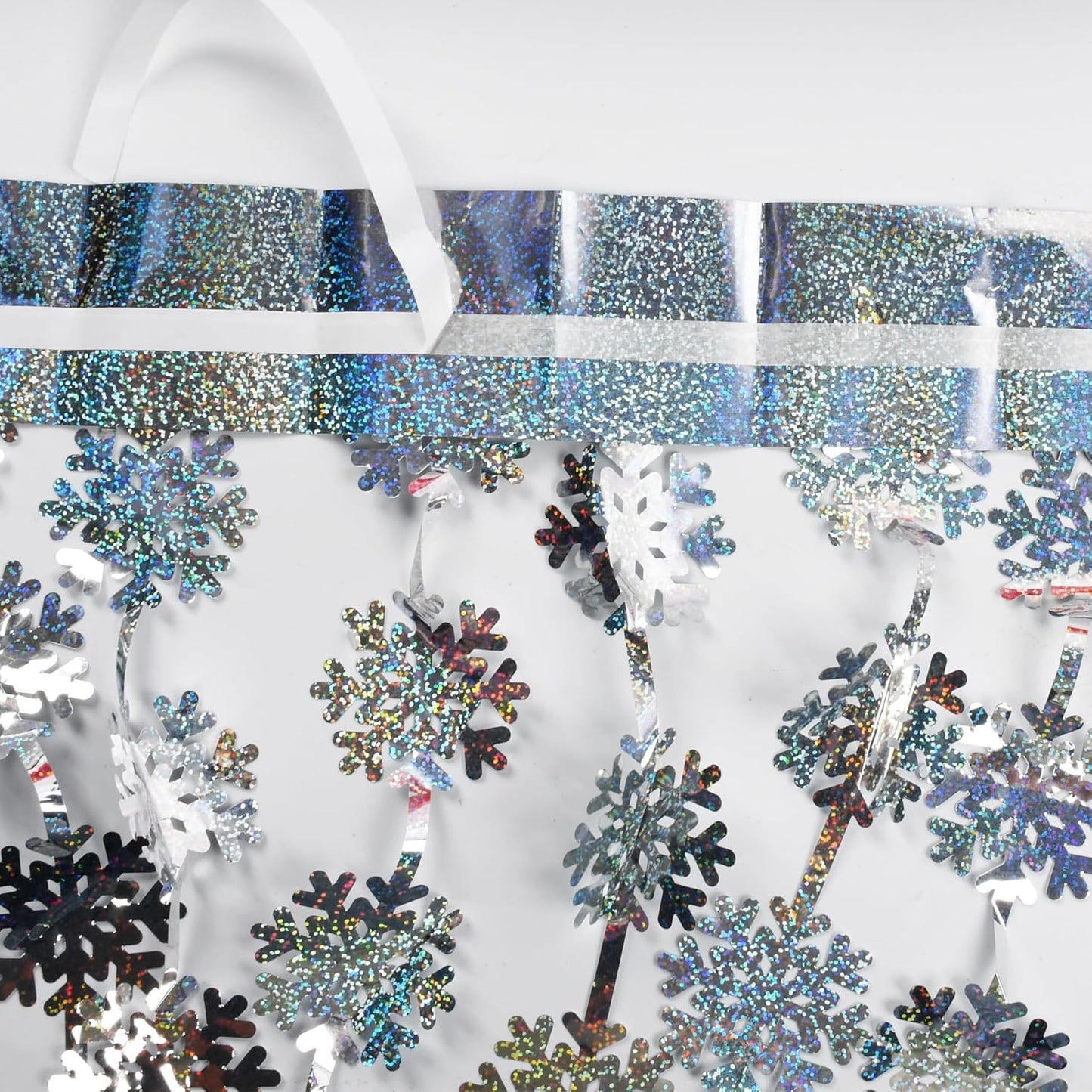 BRAVESHINE Silver Party Snowflake Backdrop - 2 Pack Hanging Foil Fringe Snow Flakes Party Streamers Curtain for Christmas Winter-Themed Frozen Birthday Baby Shower Holiday New Year Party Decorations