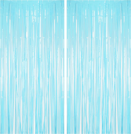 BRAVESHINE Foil Fringe Curtains Party Backdrop - Tinsel Curtain Backdrop Streamers Party Supplies for Halloween/Boo/Baby Boy/Frozen/Under Sea/Shark/Mermaid Birthdays Decorations - 2Pcs Pastel Blue