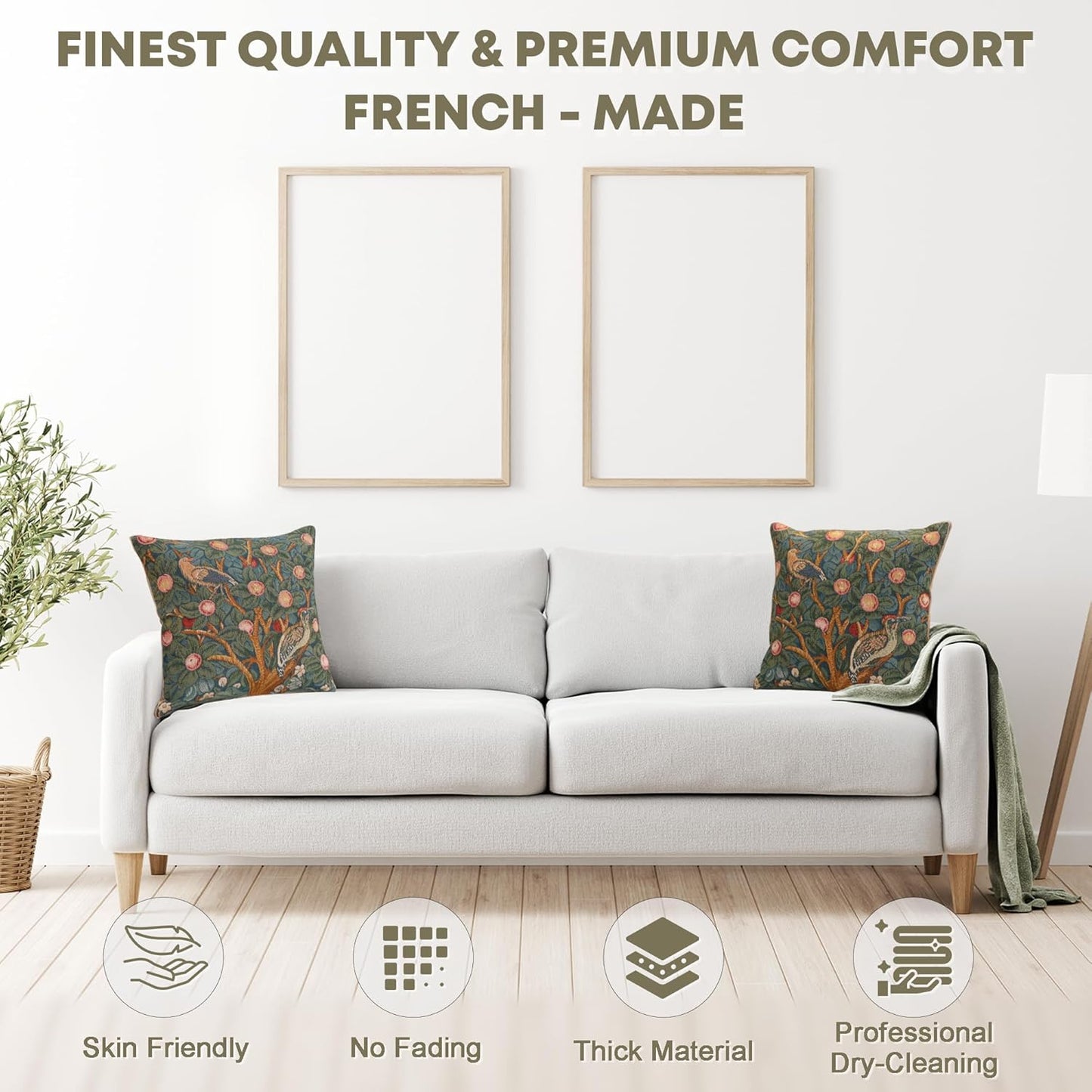 Charlotte Home Furnishings Decorative Tapestry Pillow Cover 14x14 in, Le Pic Vert Couch Throw Pillow Cover, French Country Square Cushion Cases for Living Room Home Decor, Soft Cotton Jacquard Woven