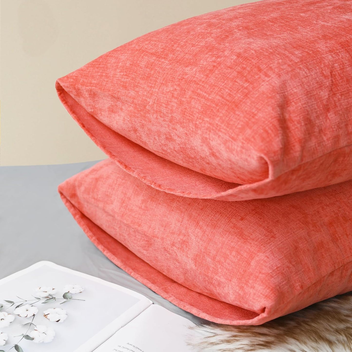 CaliTime Throw Pillow Covers Decorative 20 X 26 Inches Pack of 2 Cozy Chenille Standard Pillow Shams Cases for Couch Sofa Bed Living Room Home Living Coral