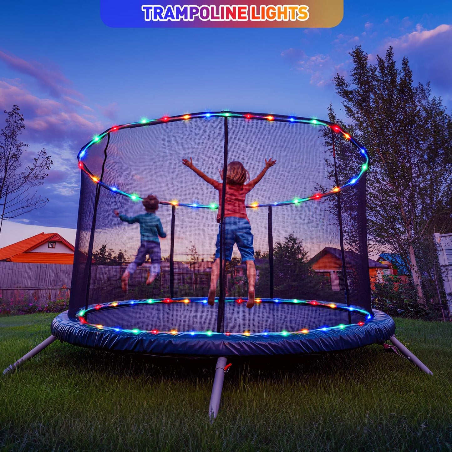 JMEXSUSS 2 Pack 100 LED Solar Rope Lights, IP 65 Solar Rope Lights Outdoor Waterproof, 33ft 8 Modes PVC Tube Trampoline Light for Fence Walkway Path (Multicolor)