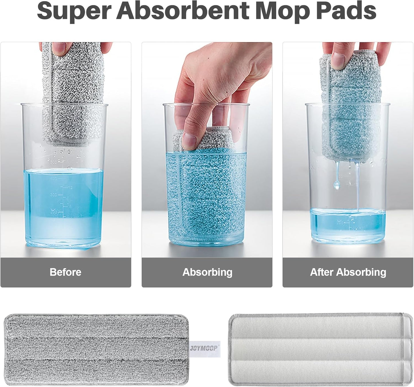 JOYMOOP White Flat Mop & Bucket with 1 Microfiber Pad, 12 Disposable Toilet Brushes, Stainless Steel Toilet Brush and Holder Set, Multi-Functional Cleaner for Floors, Windows, and Toilets