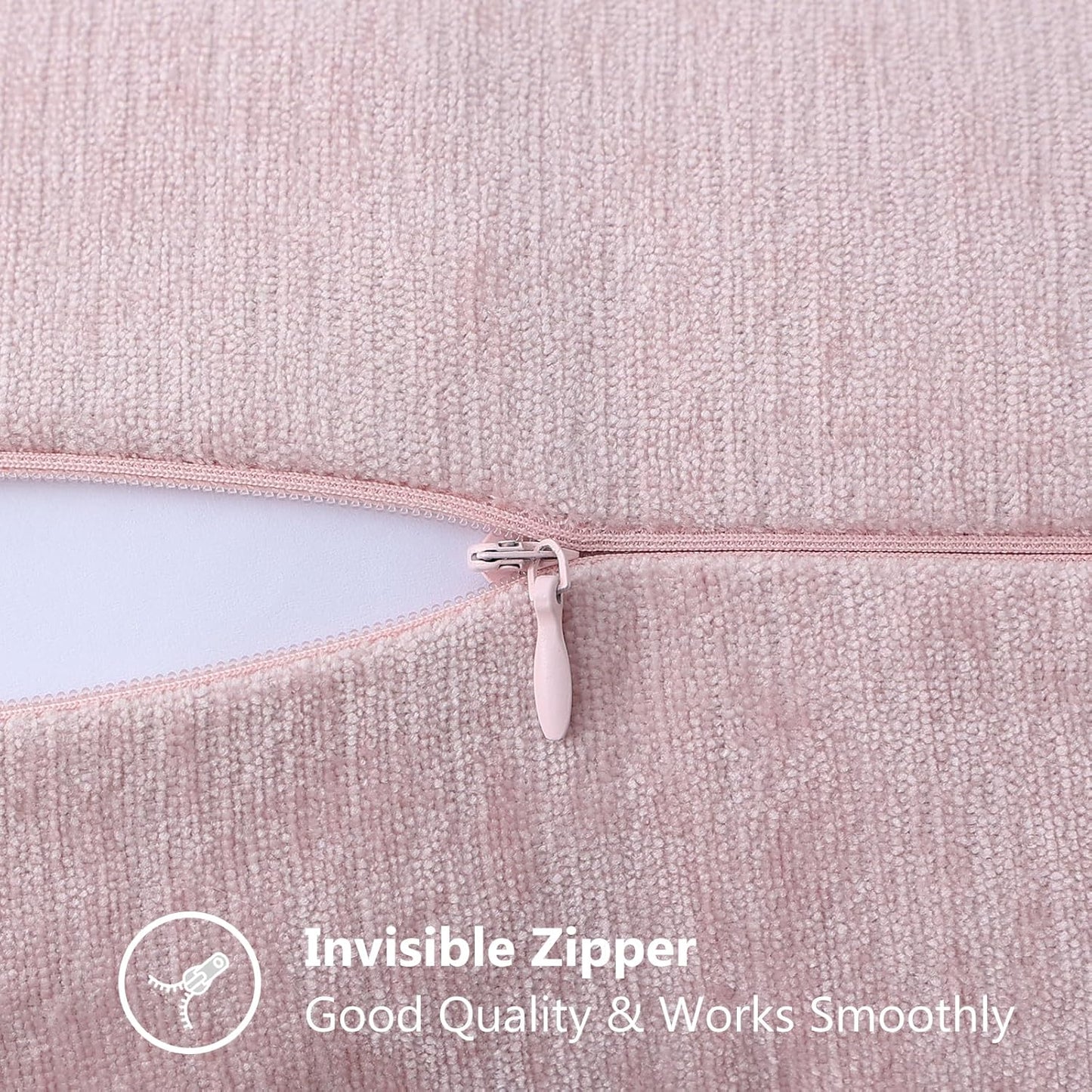 decorUhome Chenille Soft Throw Pillow Covers 20x20 Set of 2, Farmhouse Velvet Neutral Decorative Euro Pillow Covers with Stitched Edge for Couch Sofa Bed Home Decor, Blush Pink