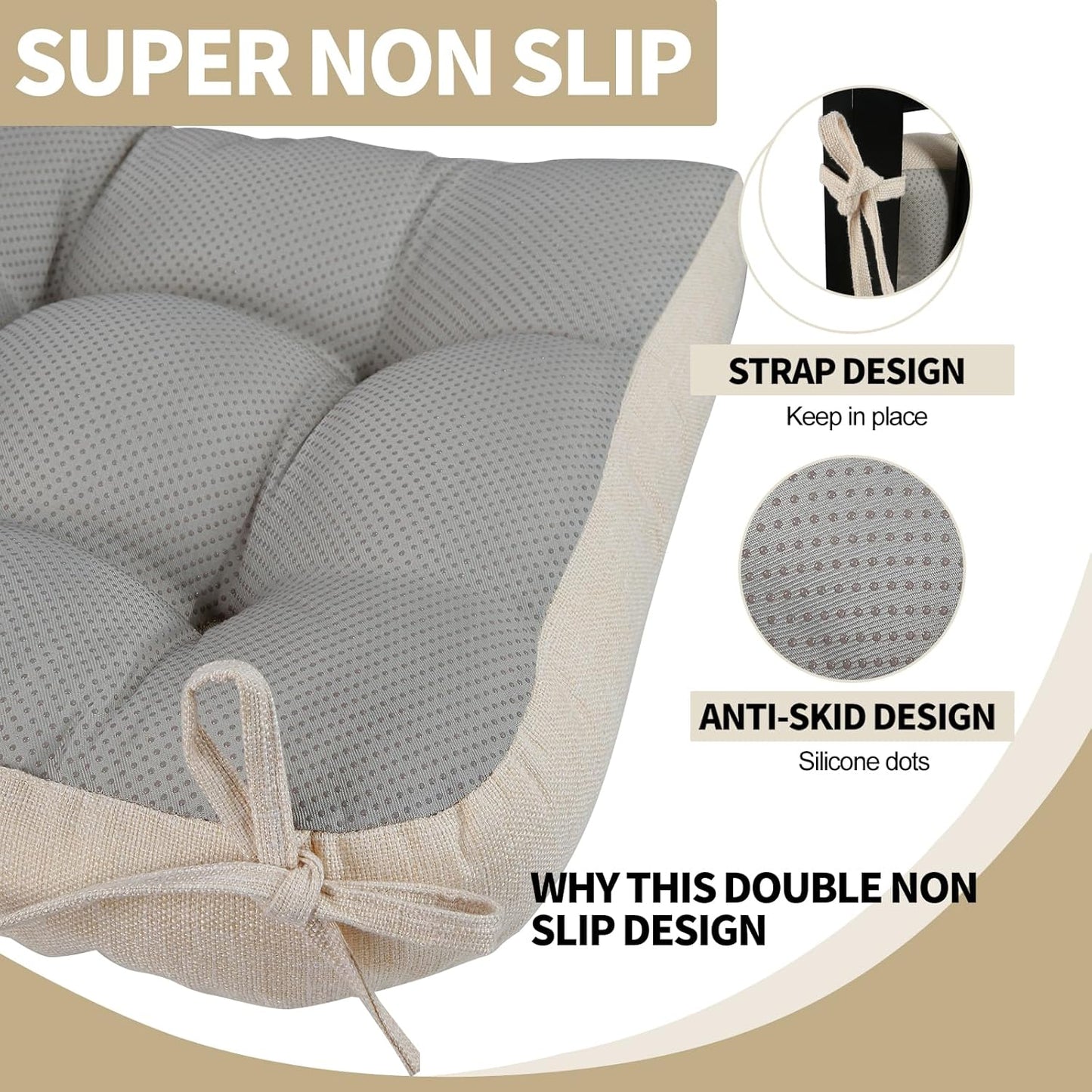 BUYUE Chair Cushion Set for Rocking Chair, Back Pillow & Seat Cushion with Ties, Original Woven Fabric Non-Slip Chair Pads for Elderly Sitting, Beige