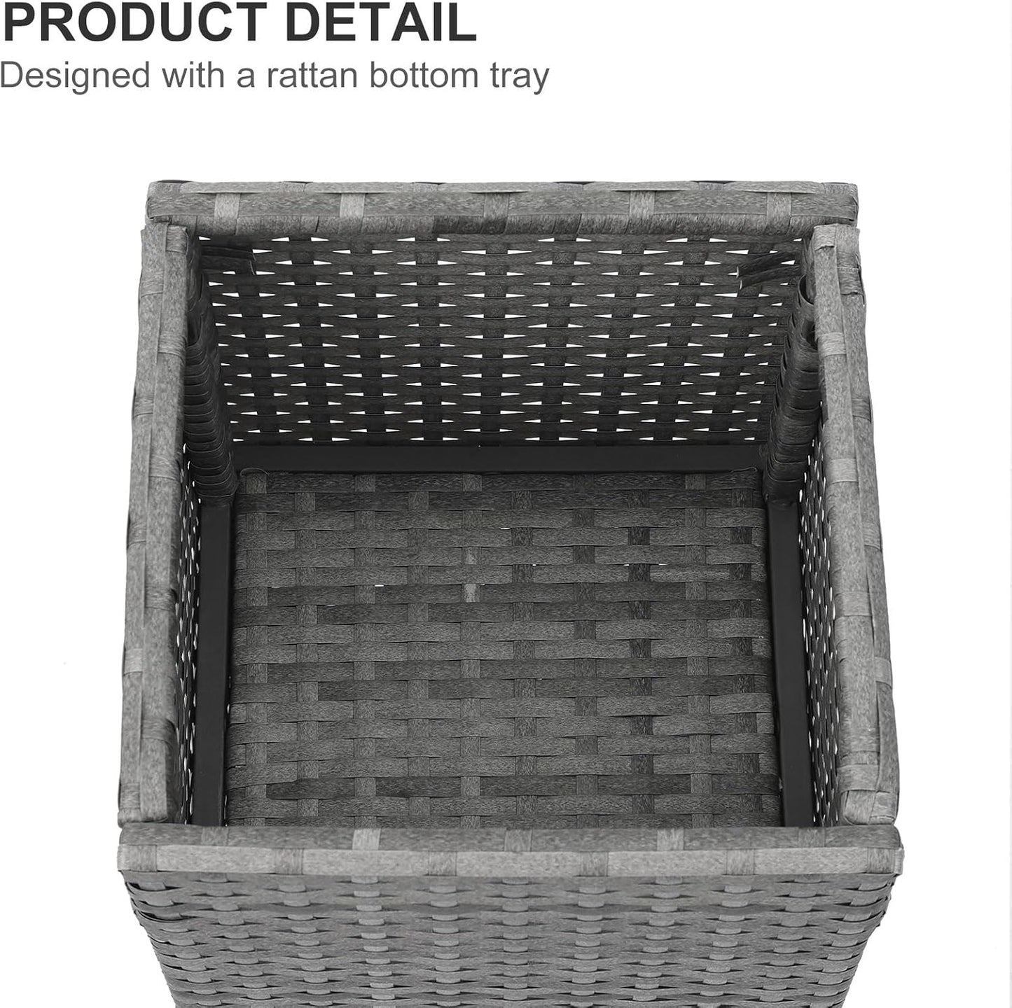 SUNNYPARK 2 Pack Tall Planters for Outdoor Plants Rattan Modern Tall Square Planter Box with Removable Liners Indoor Outdoor Porch Patio Flower Pot (12’’ x 12’’ x 24’’)