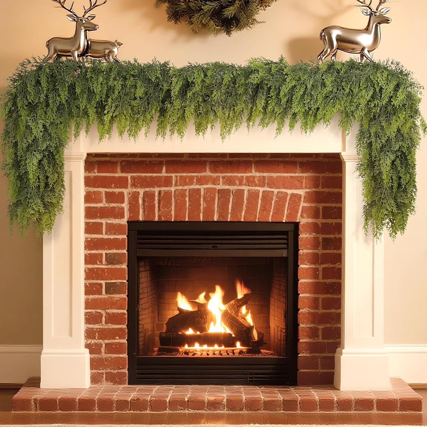 Real Touch Cedar Garland - Artificial Christmas Garlands Faux Green Cedar Fake Pine Needles Garland for Fireplace,Table, Stairs, Mantle, Window,Indoor Outdoor,Home,Holiday Decor(2 PCS,6 FT)