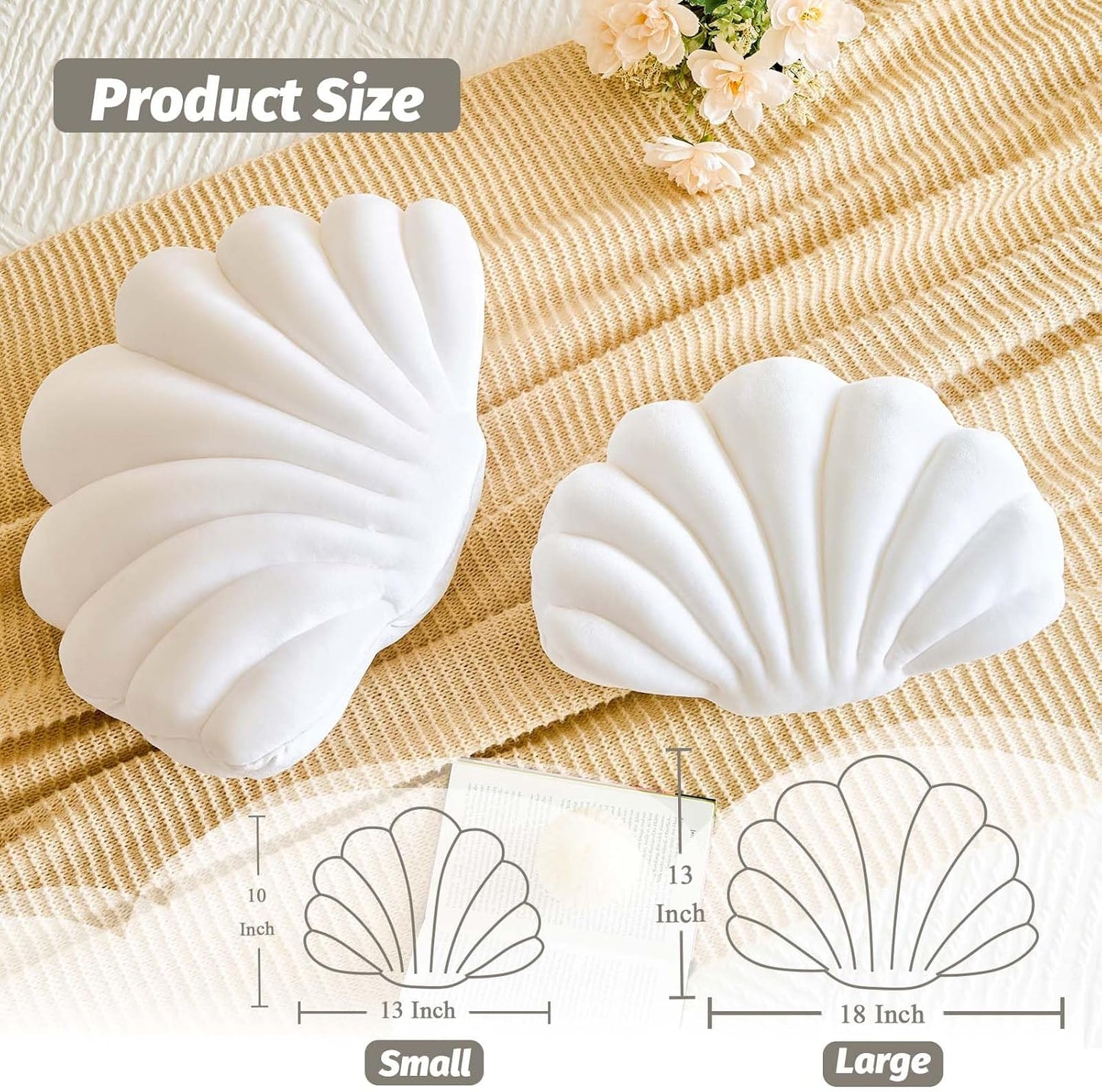 White Seashell Throw Pillows, Shell Shaped Throw Pillows, 18 Inch Soft Velvet Home Decorative Pillow Plush Cushion for Bed Couch Living Sofa Room Decor Accent Throw Pillow