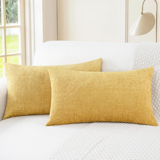 CaliTime Throw Pillow Covers Decorative 16 X 26 Inches Pack of 2 Cozy Chenille Cushion Cases for Couch Sofa Bed Living Room Home Gold
