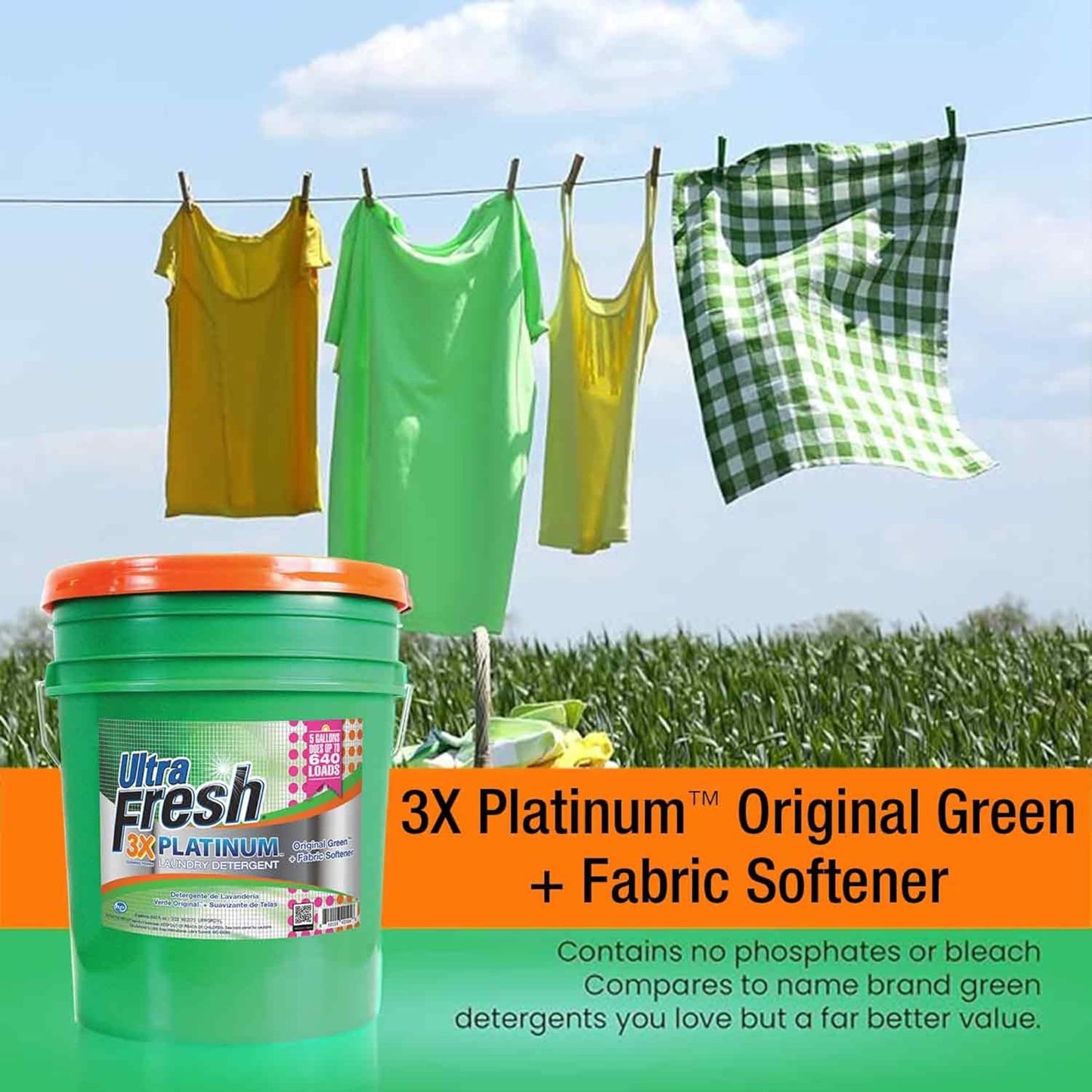 Ultra Fresh 3X Platinum Liquid Laundry Detergent with Fabric Softener, Green - Deep Cleaning Power and Fresh Scent for Washing Clothes