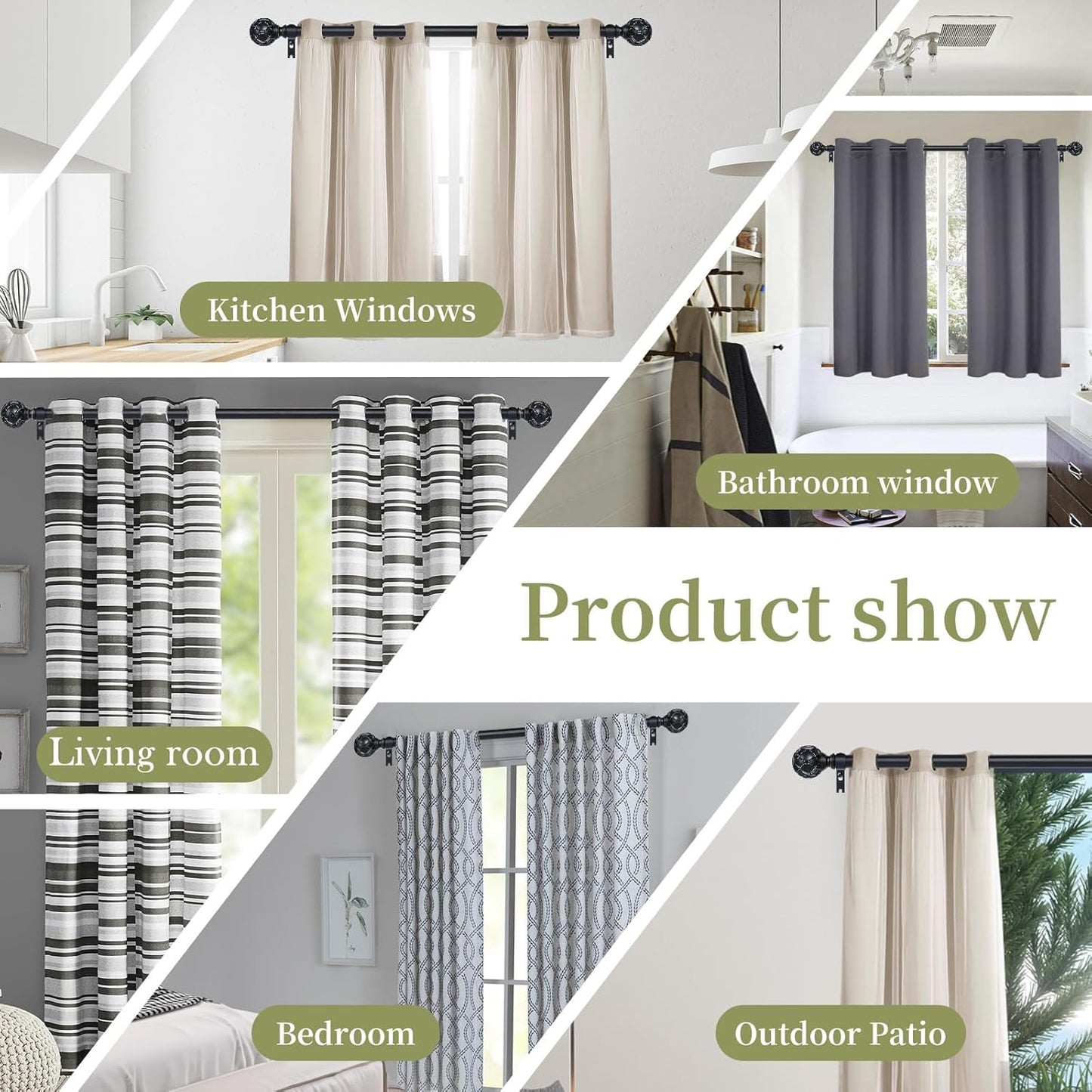 Black Adjustable Curtain Rods for Windows:Farmhouse Heavy Duty Curtain Rod for Bedroom Living Room,Boho Decorative Rustic Drapery Rods with Vintage Coastal Finials,Matte Black 2 Pack 36-88"