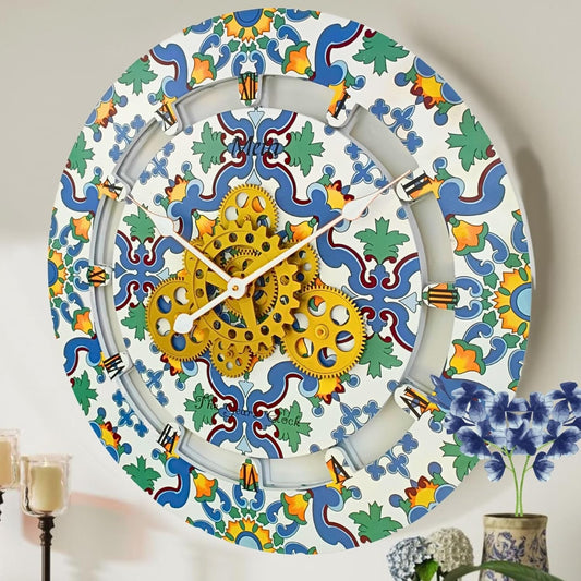 The Gears Clock Wall Clock Italy Collection with Moving Gears (Meta, 24 inch Round)