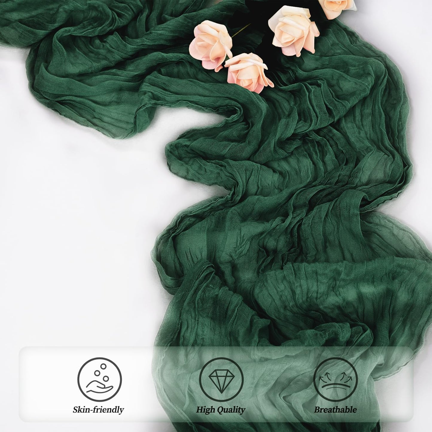 Emerald Green 6 Pack Cheesecloth Table Runner 10FT Boho Fabric Rustic Cheese Cloth Table Runner for Wedding 20 x 120 Inch Long Bridal Shower Baby Shower Gauze Sheer Birthday Party Table Decorations