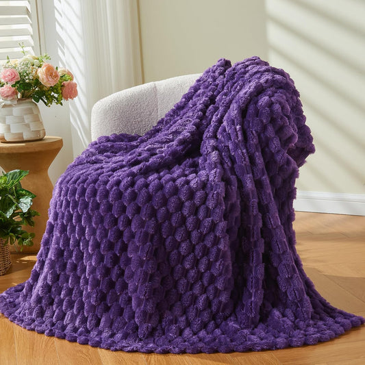 NEWCOSPLAY Super Soft Throw Blanket Purple Premium Silky Flannel Fleece 3D Clouds Stylish Jacquard Lightweight Bed Blanket All Season Use 350GSM (Purple, Throw(50"x60"))