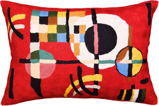 Lumbar Kandinsky Red Modern Pillow Cover Counterweights Mid Century Chair Cushions Red Abstract Pillowcase Red Contemporary Pillowsham Couch Cushions Handmade Wool Size 14x20