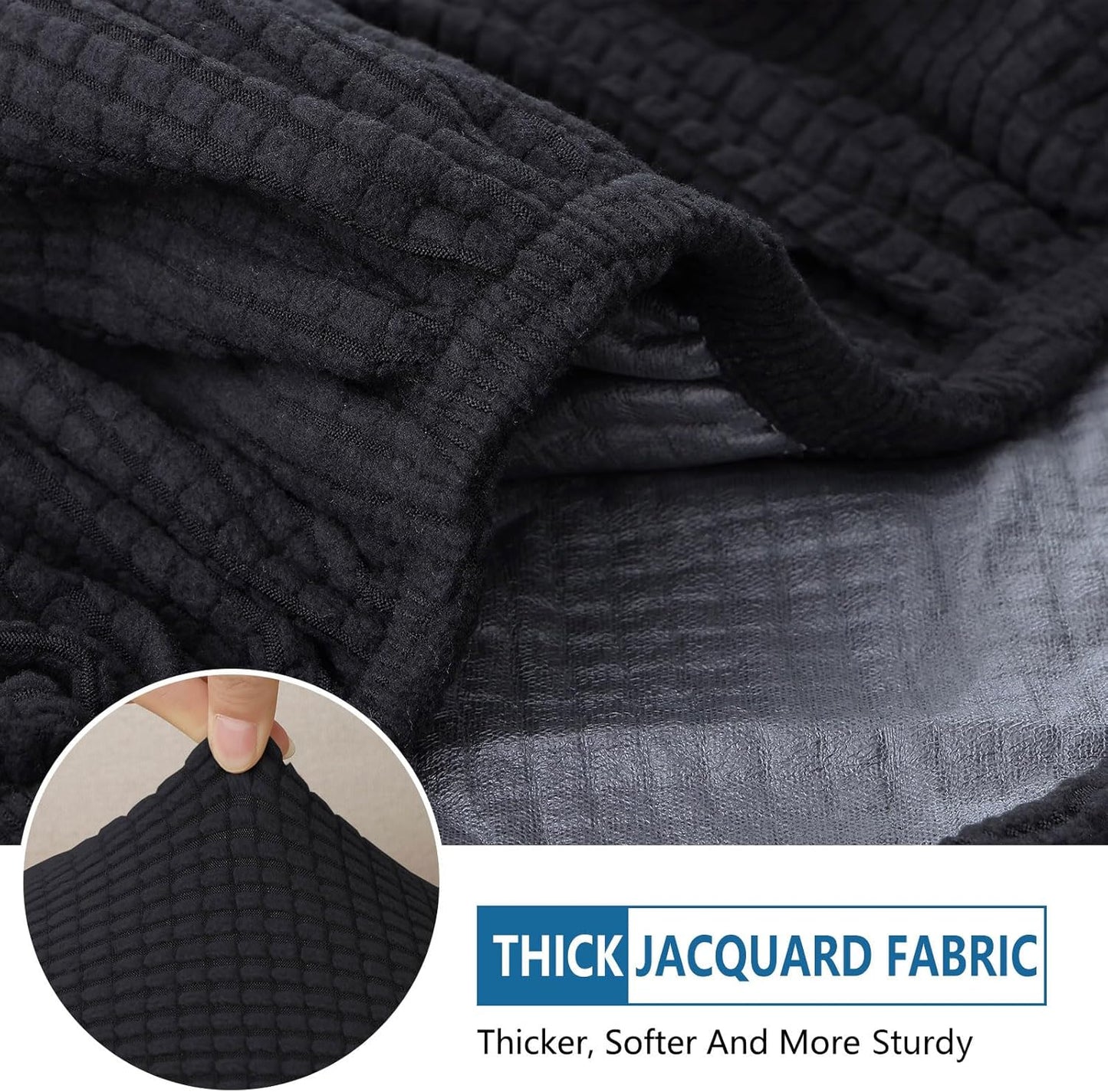 hyha Waterproof Couch Cushion Covers for Pets, Non Slip Sofa Seat Cover for Dogs Washable, Soft Thick Stretch Jacquard Fabric, Sofa Slipcovers with Elastic Bottom (2 Pieces, Black)